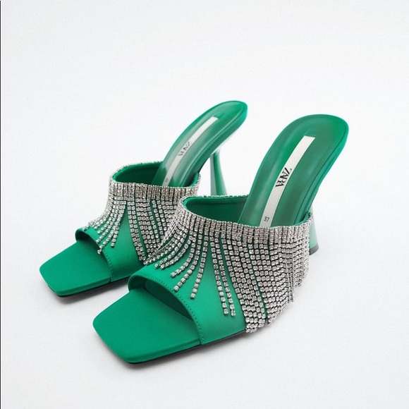 Zara Green Sparkly Heeled Sandals